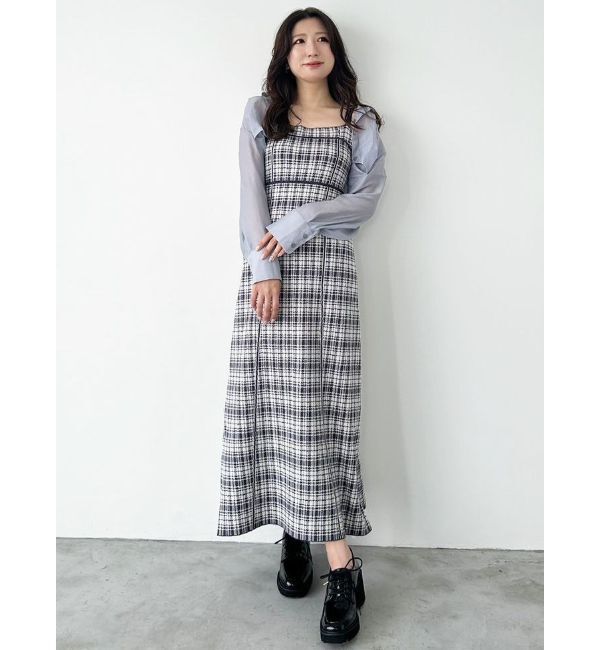 MERCURYDUO「シャツドッキングジャガードニットワンピース」|ワンピース|
