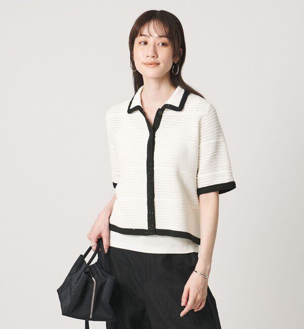 UNITED ARROWS「メッシュ スパングル カーディガン ‐ウォッシャブル‐」|カーディガン|OFF WHITE