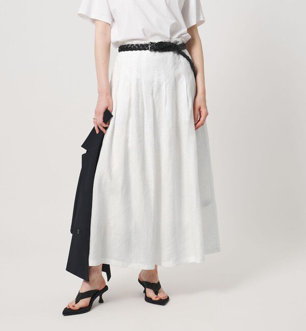 UNITED ARROWS「リネン タック ロングスカート ‐ウォッシャブル‐」|スカート|WHITE