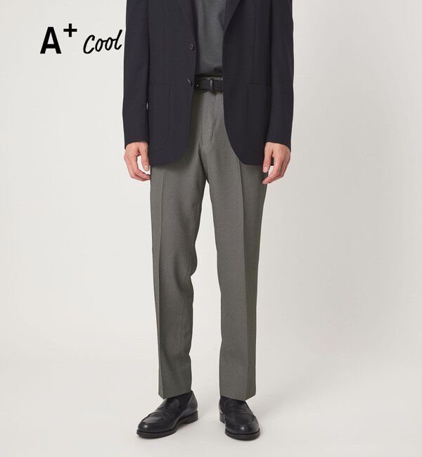 UNITED ARROWS green label relaxing「A+ COOL ポリエステル バーズアイ スタンダード アジャスター NP スラックス -ウォッシャブル・ストレッチ」|スラックス|MD.GRAY