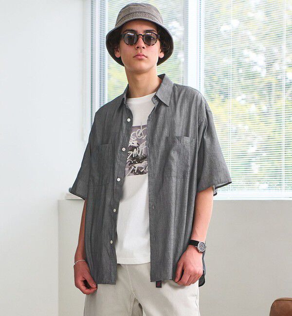 UNITED ARROWS green label relaxing「2.25オンス デニム レギュラーカラー 半袖 シャツ」|シャツ・ブラウス|BLACK