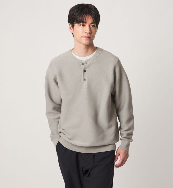 UNITED ARROWS green label relaxing「【WEB限定】ガーター編み ヘンリーネック ニット」|ニット・セーター|LT.GRAY