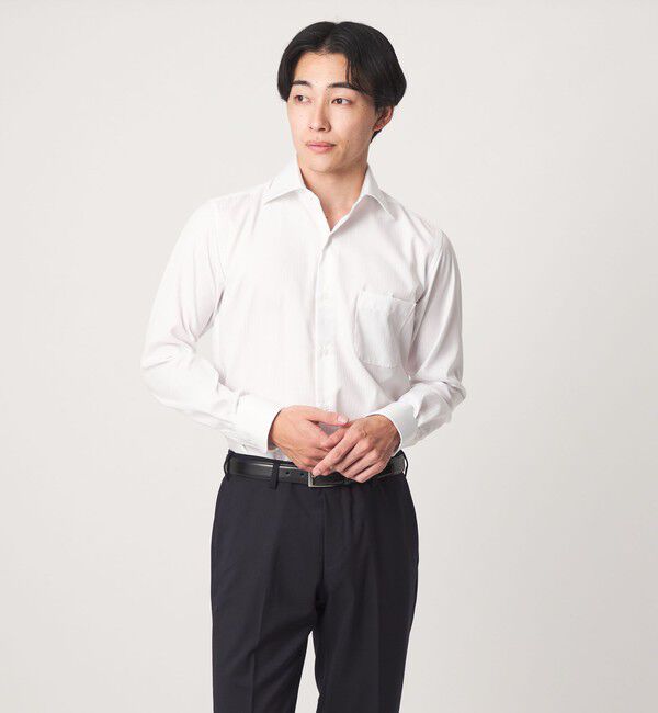 UNITED ARROWS green label relaxing「コットン シャドウストライプ クレリック ワイドカラー ドレスシャツ -イージーアイロン-」|シャツ・ブラウス|WHITE