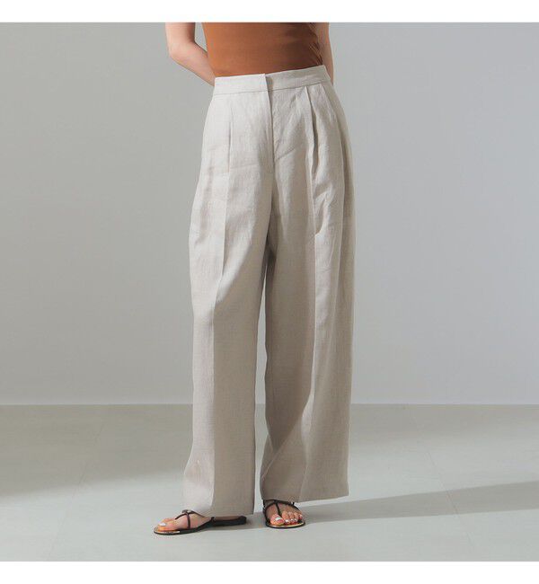 Demi-Luxe BEAMS 「リネン タブ付き ワイドパンツ」|チノ|BEIGE