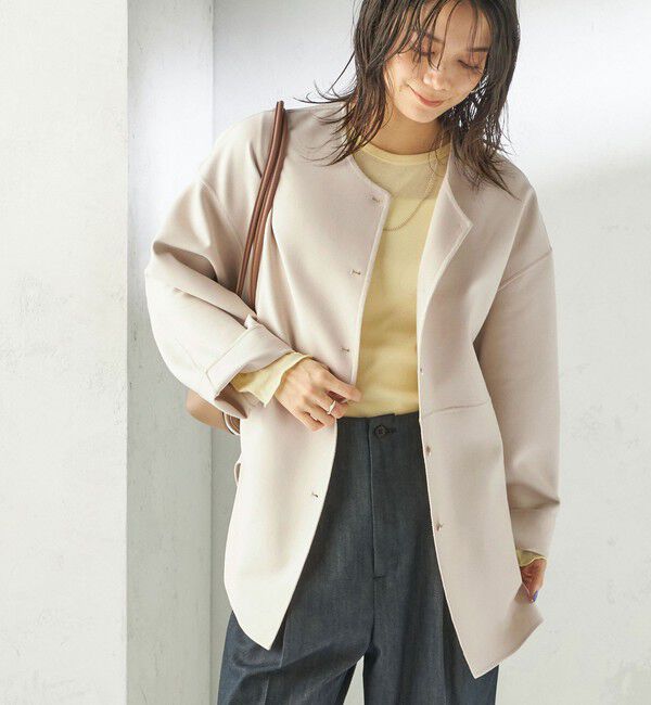 SHIPS for women「〈手洗い可能〉ストレッチ 二重織 リバー 仕立て ノーカラー コート」|その他|ベージュ