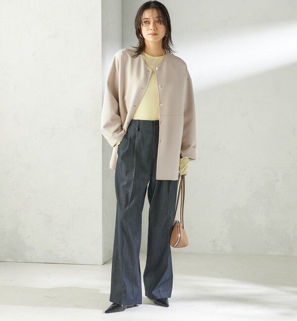 SHIPS for women「〈手洗い可能〉ストレッチ 二重織 リバー 仕立て ノーカラー コート」|その他|