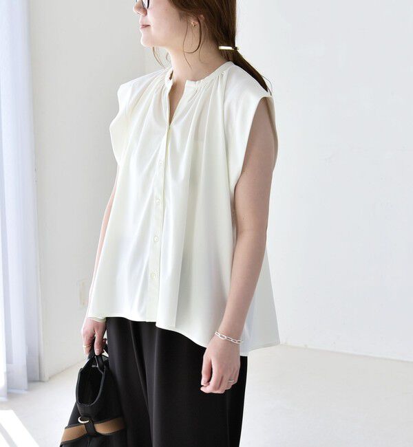 quaranciel「quaranciel:〈接触冷感/UVカット/吸水速乾/洗濯機可能〉スキッパー ギャザー シャツ カットソー」|シャツ・ブラウス|