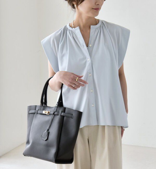 quaranciel「quaranciel:〈接触冷感/UVカット/吸水速乾/洗濯機可能〉スキッパー ギャザー シャツ カットソー」|シャツ・ブラウス|