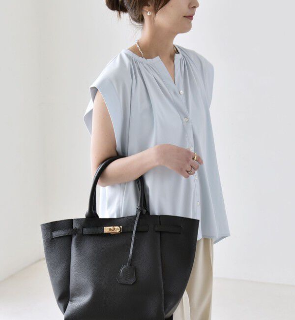 quaranciel「quaranciel:〈接触冷感/UVカット/吸水速乾/洗濯機可能〉スキッパー ギャザー シャツ カットソー」|シャツ・ブラウス|