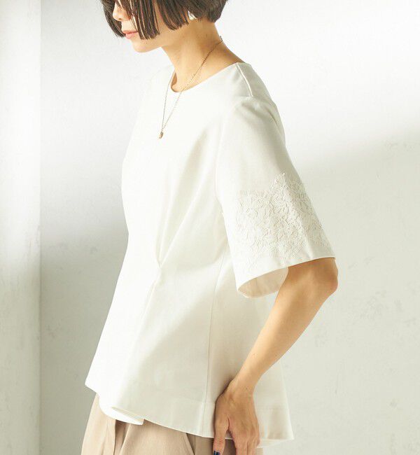 SHIPS for women「〈手洗い可能〉シルケット ポンチ レース コンビ プルオーバー」|Tシャツ・カットソー|
