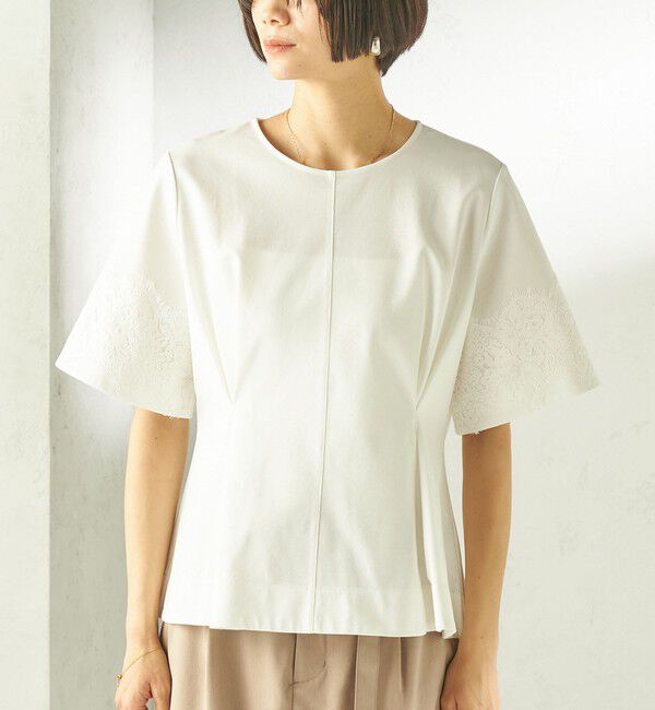 SHIPS for women「〈手洗い可能〉シルケット ポンチ レース コンビ プルオーバー」|Tシャツ・カットソー|
