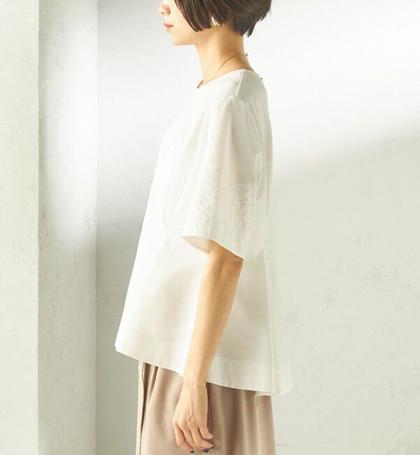 SHIPS for women「〈手洗い可能〉シルケット ポンチ レース コンビ プルオーバー」|Tシャツ・カットソー|