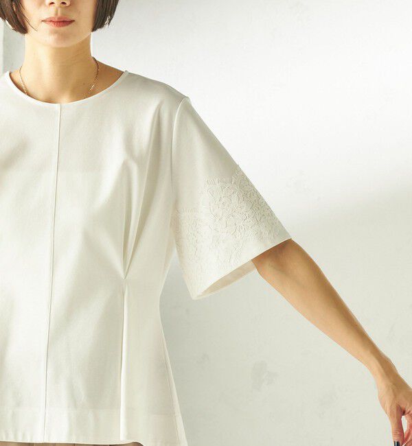 SHIPS for women「〈手洗い可能〉シルケット ポンチ レース コンビ プルオーバー」|Tシャツ・カットソー|