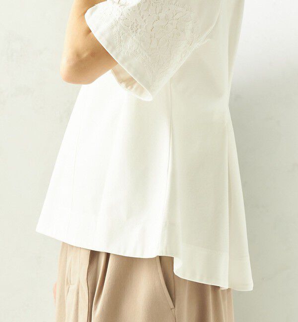 SHIPS for women「〈手洗い可能〉シルケット ポンチ レース コンビ プルオーバー」|Tシャツ・カットソー|