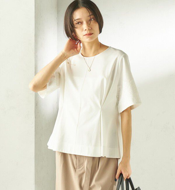 SHIPS for women「〈手洗い可能〉シルケット ポンチ レース コンビ プルオーバー」|Tシャツ・カットソー|