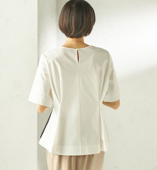 SHIPS for women「〈手洗い可能〉シルケット ポンチ レース コンビ プルオーバー」|Tシャツ・カットソー|