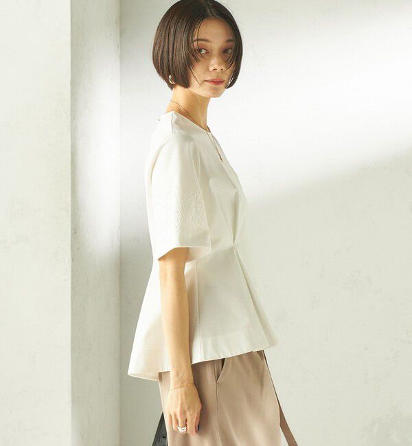 SHIPS for women「〈手洗い可能〉シルケット ポンチ レース コンビ プルオーバー」|Tシャツ・カットソー|