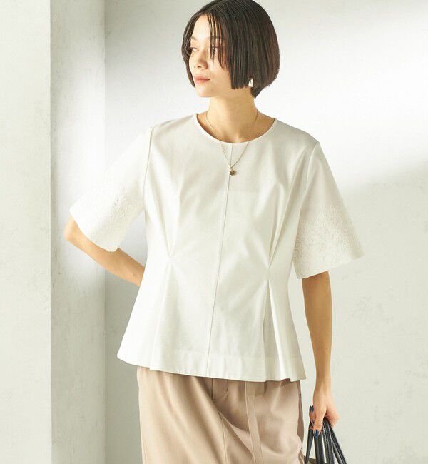 SHIPS for women「〈手洗い可能〉シルケット ポンチ レース コンビ プルオーバー」|Tシャツ・カットソー|