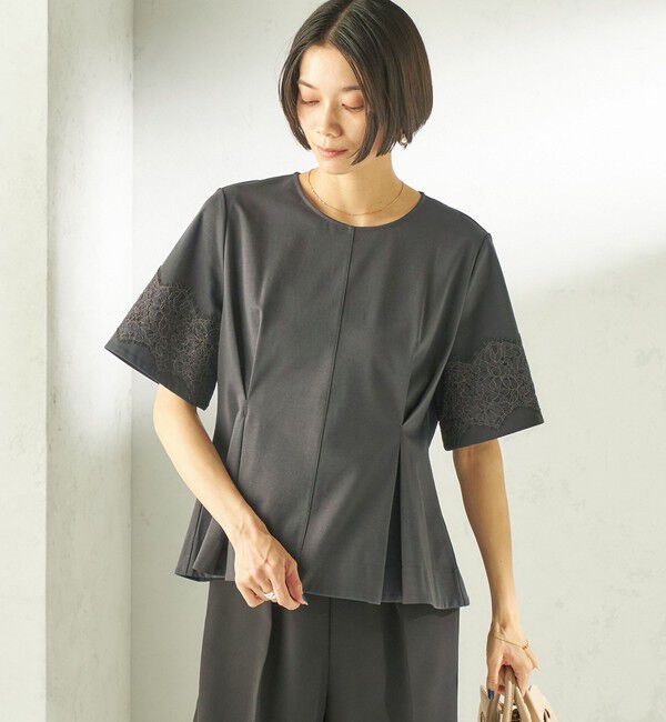 SHIPS for women「〈手洗い可能〉シルケット ポンチ レース コンビ プルオーバー」|Tシャツ・カットソー|