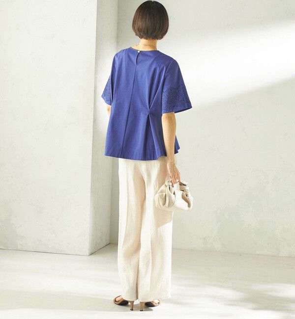 SHIPS for women「〈手洗い可能〉シルケット ポンチ レース コンビ プルオーバー」|Tシャツ・カットソー|