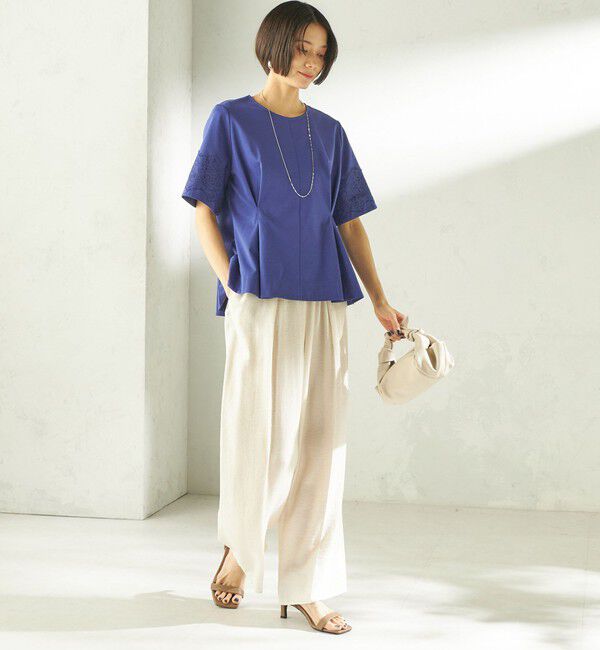 SHIPS for women「〈手洗い可能〉シルケット ポンチ レース コンビ プルオーバー」|Tシャツ・カットソー|