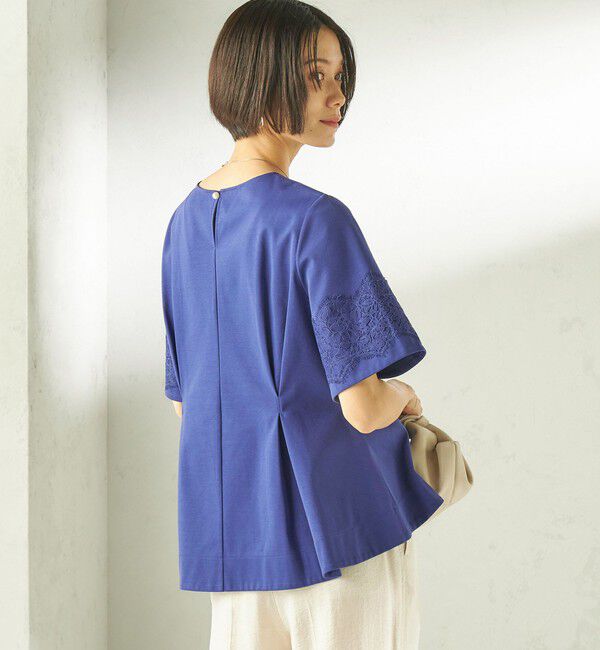 SHIPS for women「〈手洗い可能〉シルケット ポンチ レース コンビ プルオーバー」|Tシャツ・カットソー|