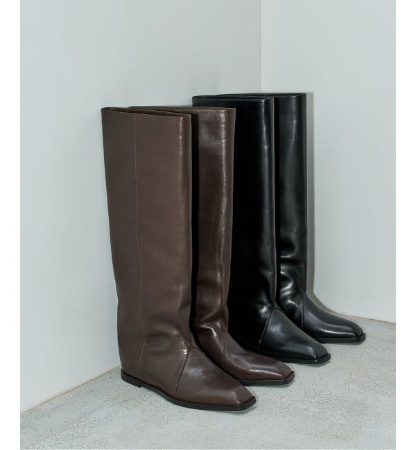 GRISE「《予約/WEB+一部店舗限定》GRISEレザースクエアワイドシャフトロングブーツ」|ロングブーツ|