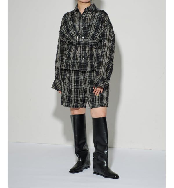 GRISE「《予約/WEB+一部店舗限定》GRISEレザースクエアワイドシャフトロングブーツ」|ロングブーツ|