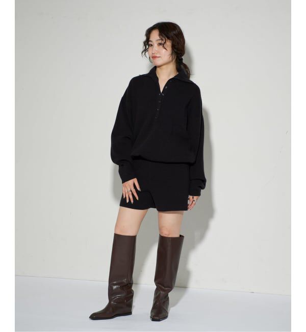 GRISE「《予約/WEB+一部店舗限定》GRISEレザースクエアワイドシャフトロングブーツ」|ロングブーツ|