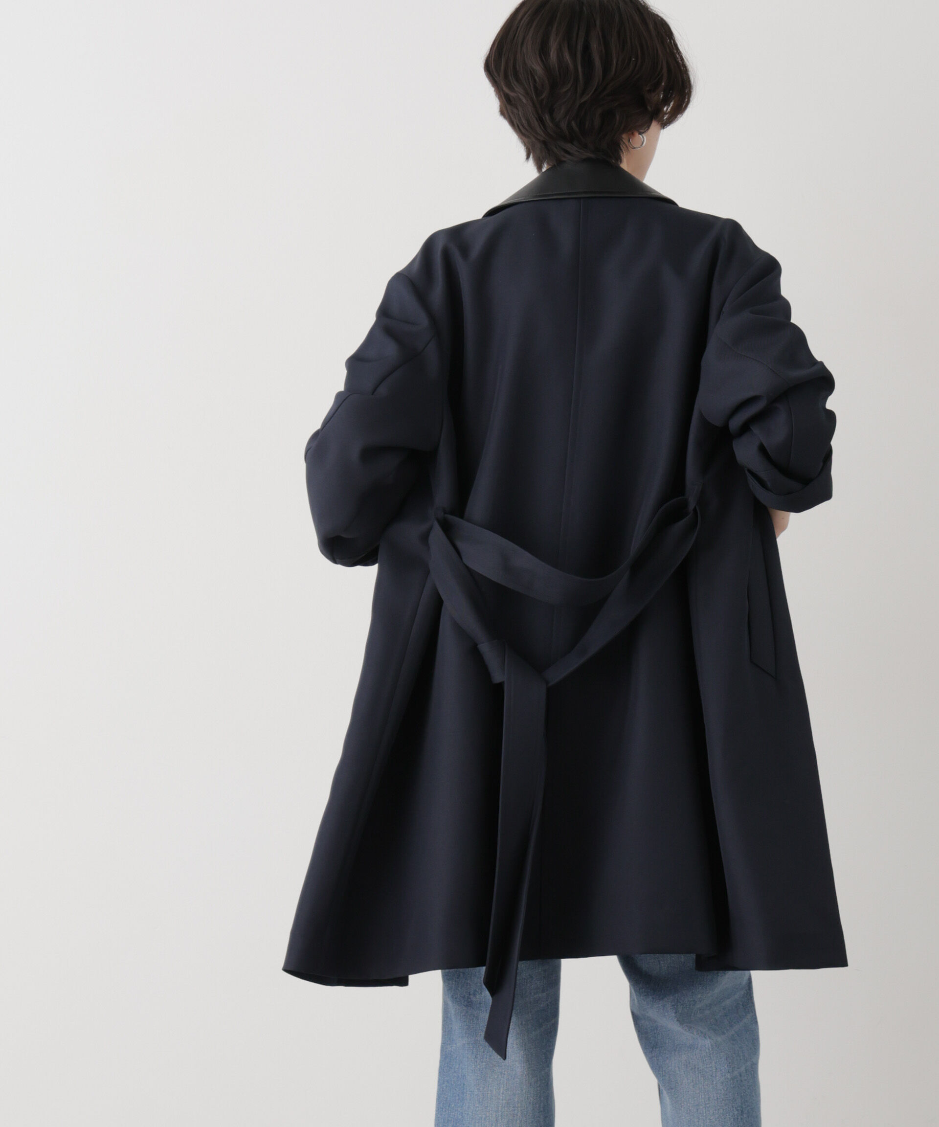 NANO universe「フェイクレザー衿ステンカラーコート」|その他|