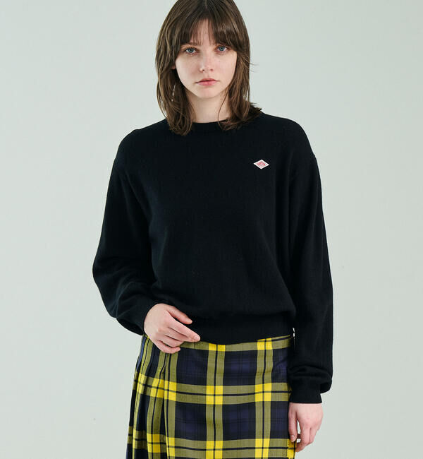 DANTON「DANTON | ラムウール クルーネックニットプルオーバー WOMEN」|ニット・セーター|BLACK