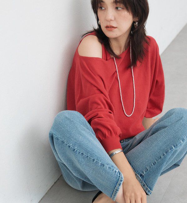  「【A・MONN】【セット着用可】cropped KNIT」|ニット・セーター|レッド