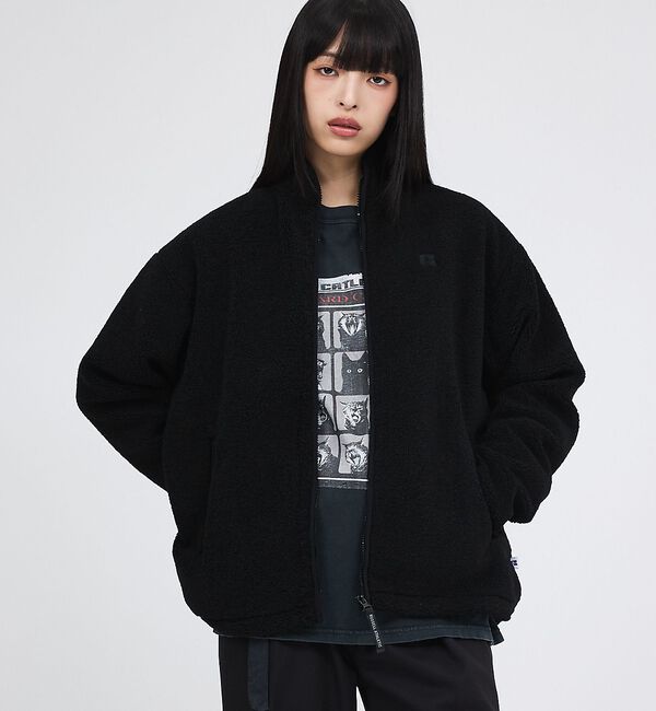 Rouge vif「【RUSSELL ATHLETIC/ラッセル アスレチック】シープボアジップジャ」|パーカー|ブラック
