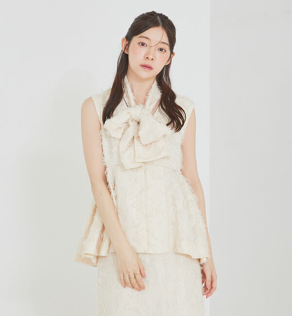 SELFIST「[大好評につき再入荷]タックペプラムジャガードジレ/リボン取り外し可能」|ベスト・ジレ|アイボリー