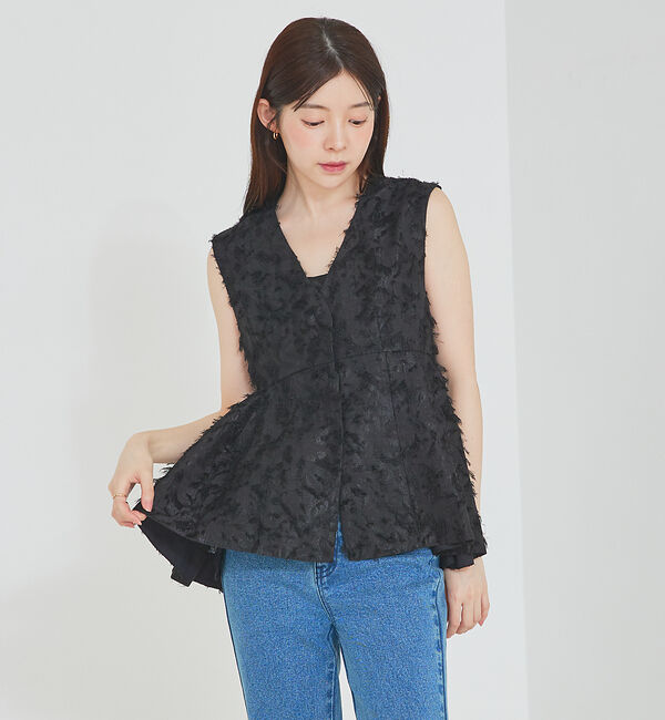 SELFIST「[大好評につき再入荷]タックペプラムジャガードジレ/リボン取り外し可能」|ベスト・ジレ|