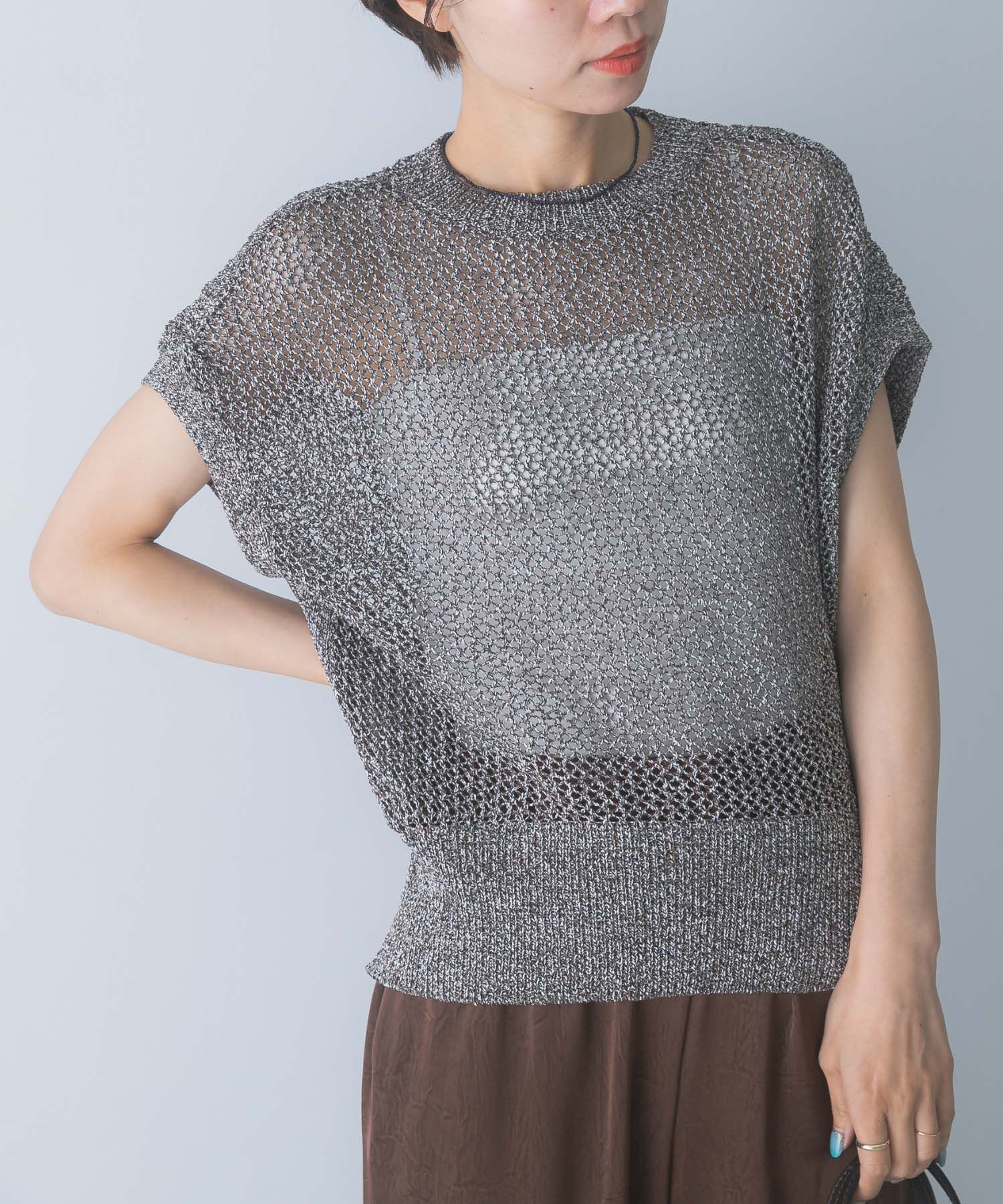 URBAN RESEARCH ROSSO「ELENDEEK　MELANGE MESH KNIT」|ベスト・ジレ|グレー系その他