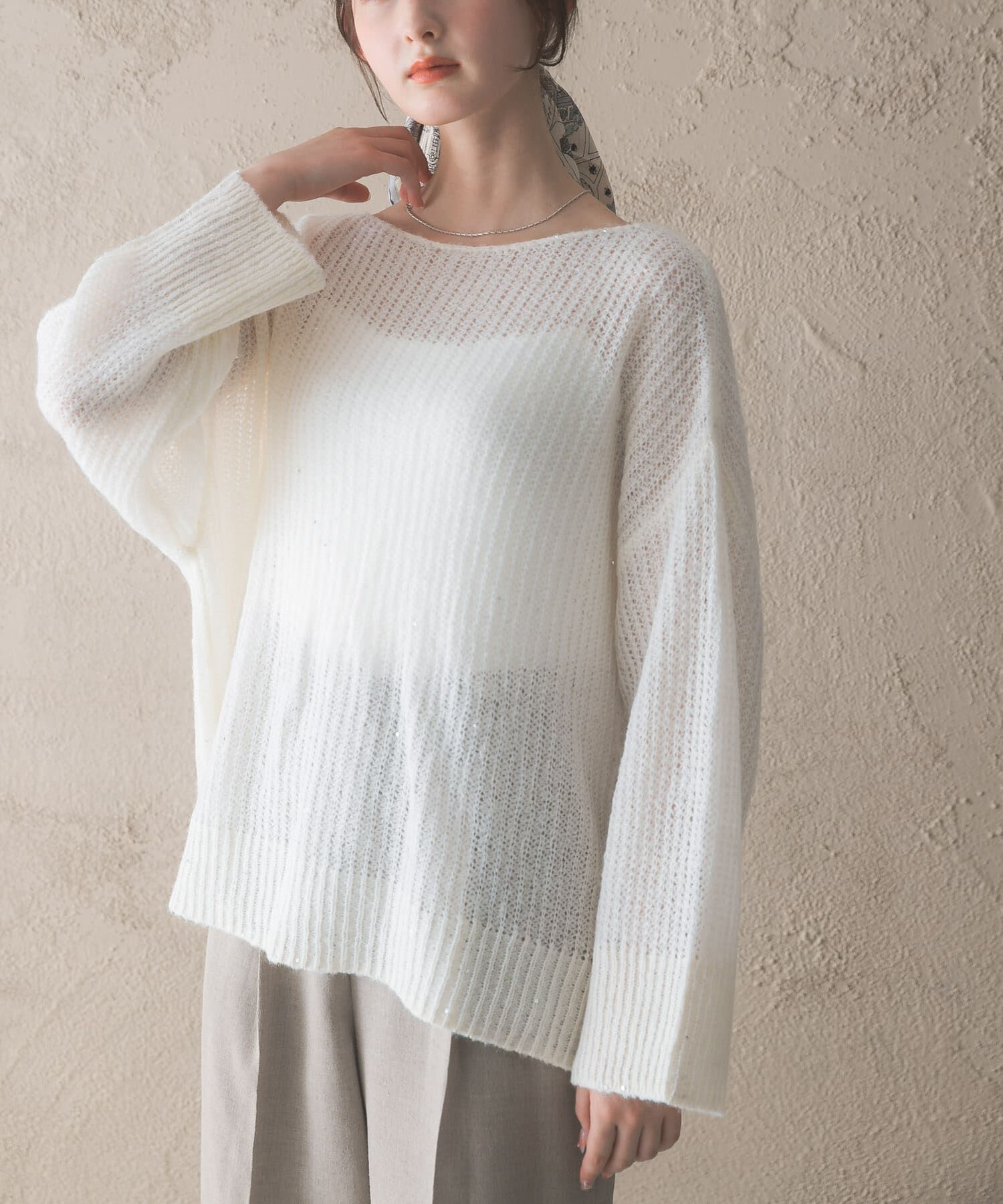URBAN RESEARCH ROSSO「モヘア混スパンコールシアーニット」|ニット・セーター|