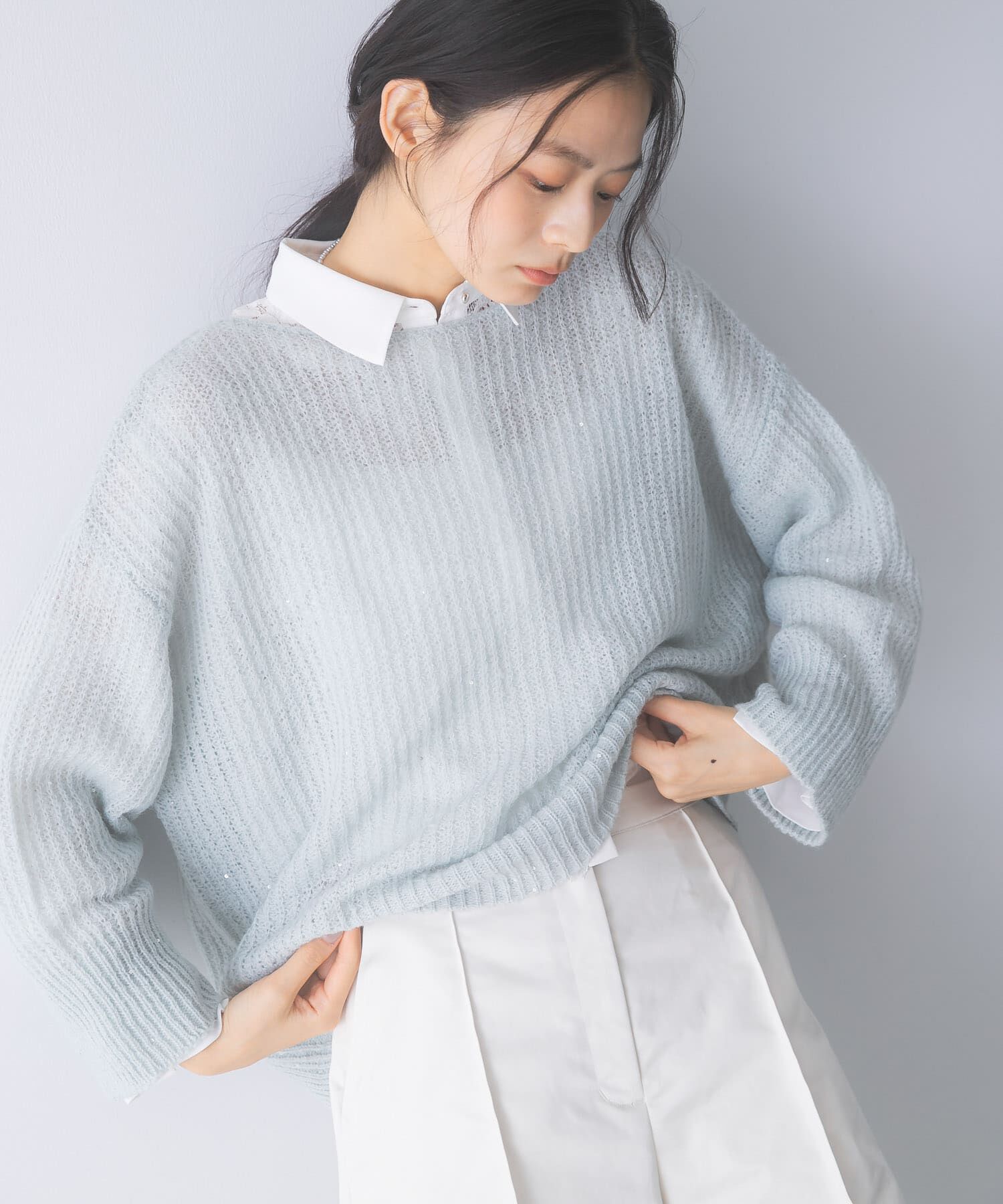 URBAN RESEARCH ROSSO「モヘア混スパンコールシアーニット」|ニット・セーター|