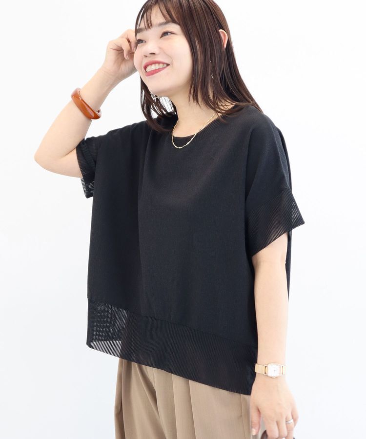 Green Parks「シアーリブ切替楊柳プルオーバー」|Tシャツ・カットソー|Charcoal Gray