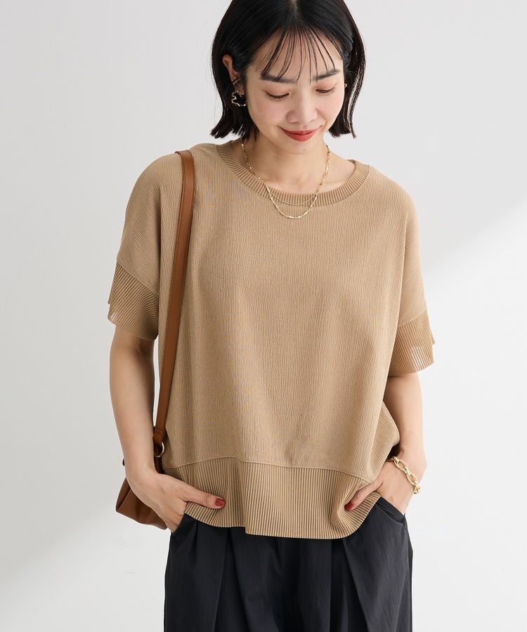 Green Parks「シアーリブ切替楊柳プルオーバー」|Tシャツ・カットソー|Beige