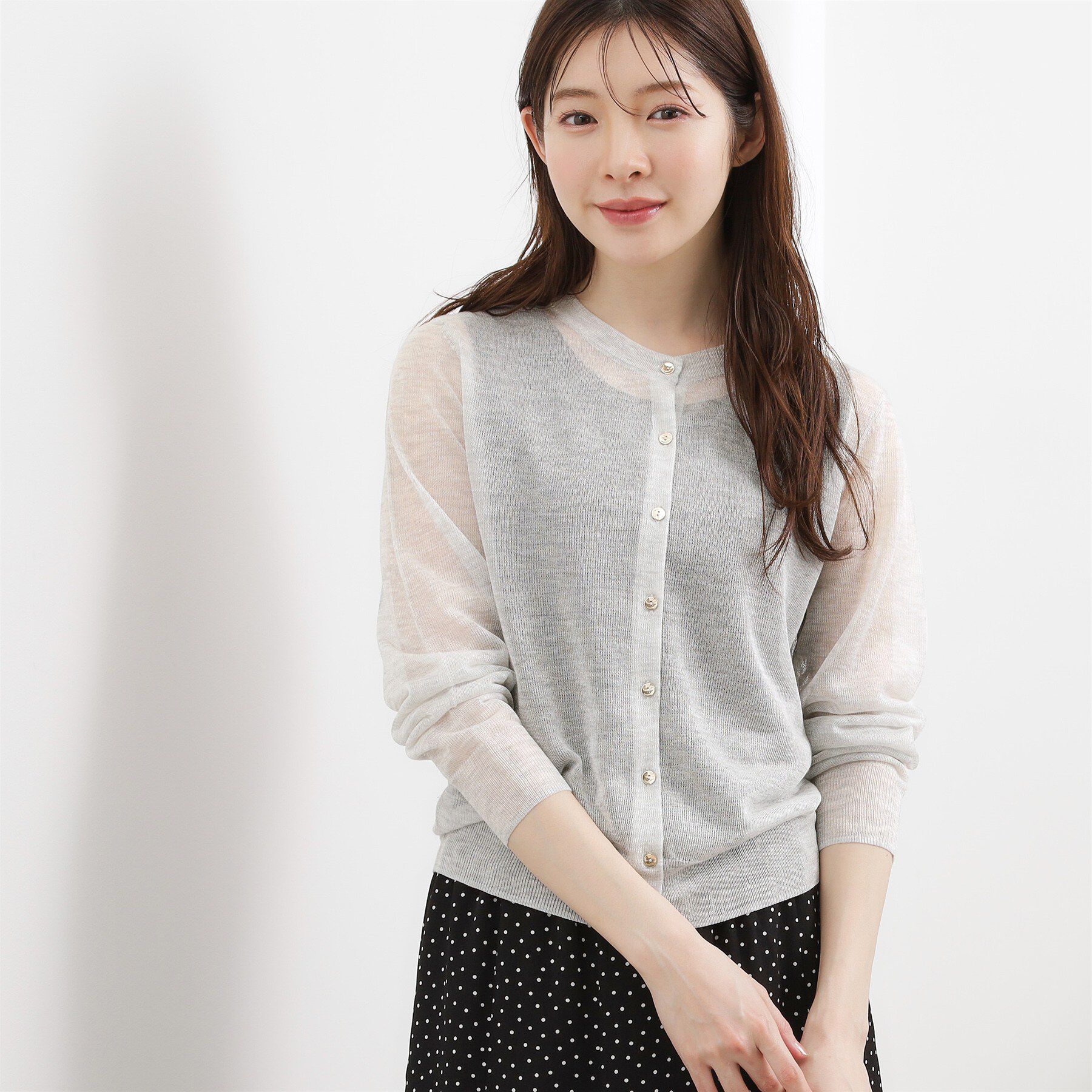 grove「高評価！【洗える/名品】大人の透け感、シアーカーディガン」|カーディガン|グレー(012)