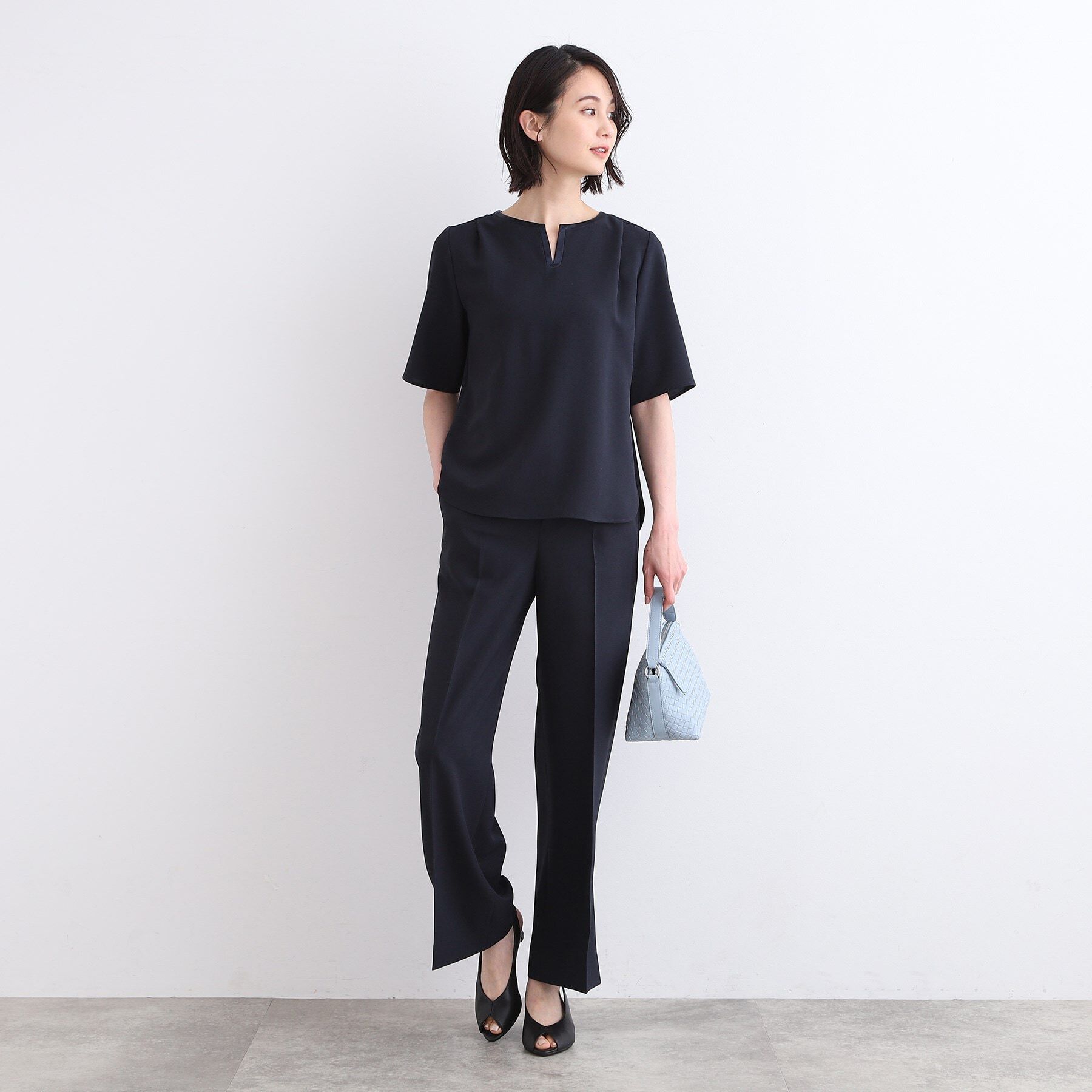 INDIVI「【洗える／UVケア／SETUP可能】ウール調キーネックブラウス」|シャツ・ブラウス|