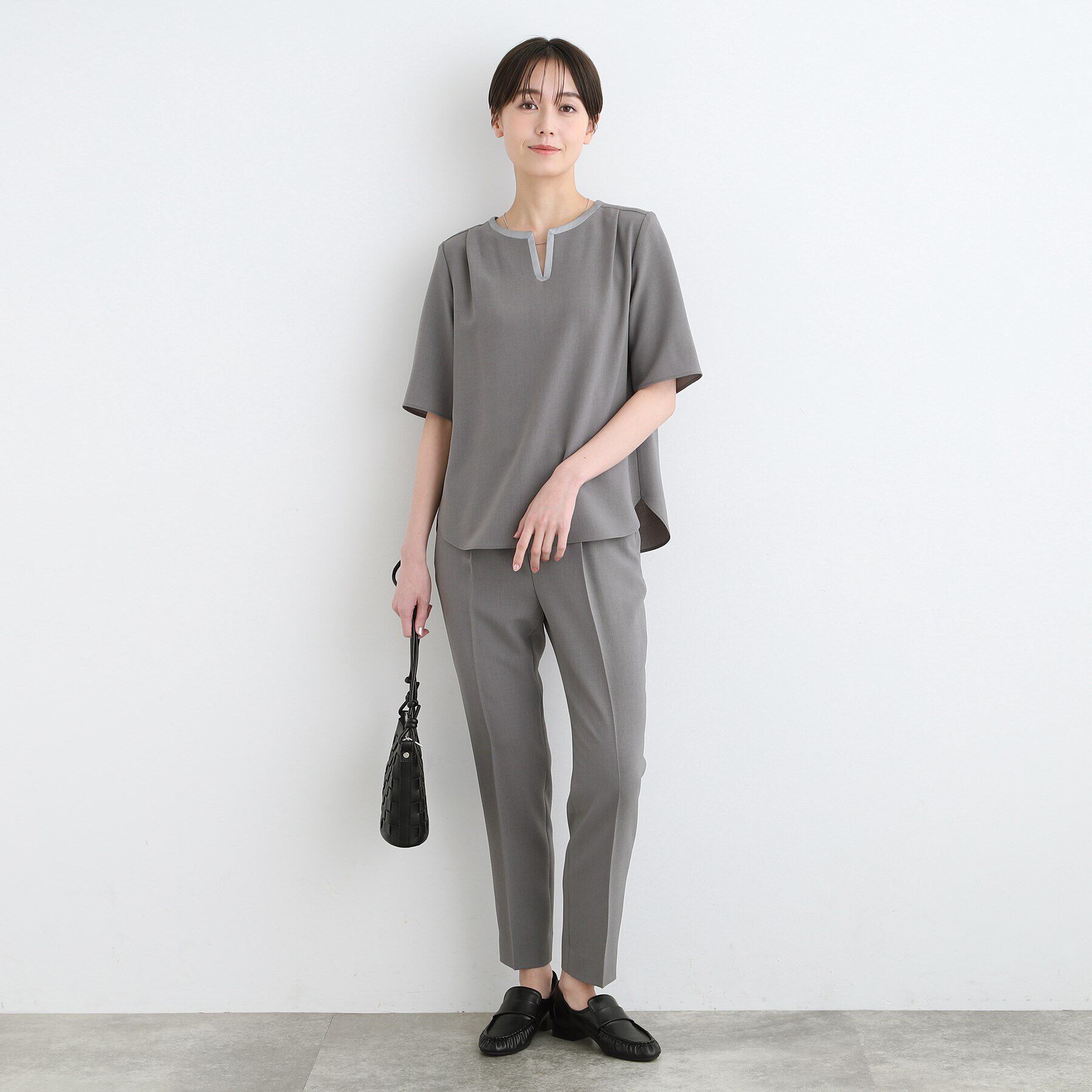 INDIVI「【洗える／UVケア／SETUP可能】ウール調キーネックブラウス」|シャツ・ブラウス|