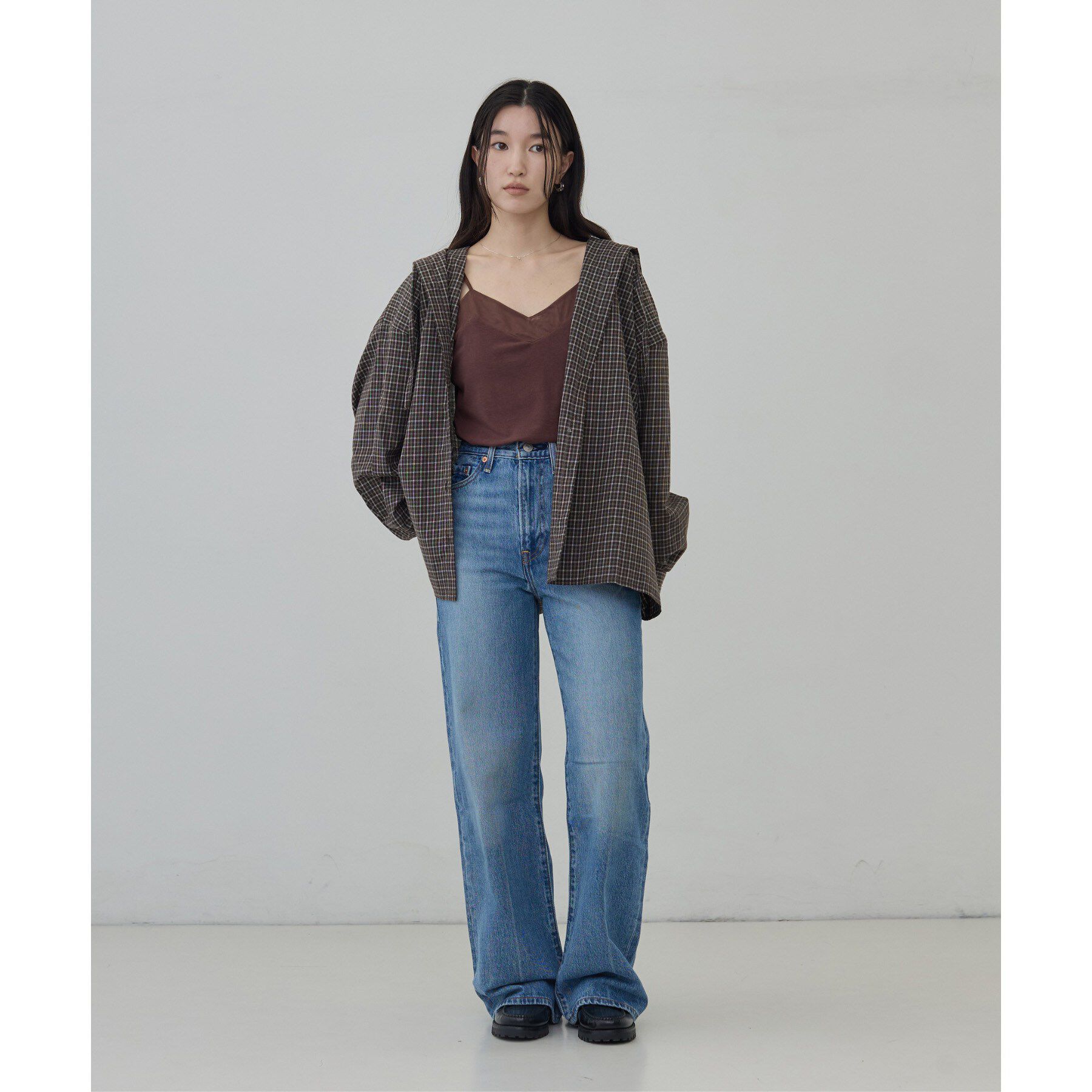 GALLEST「チェックフーディオーバーシャツ」|シャツ・ブラウス|