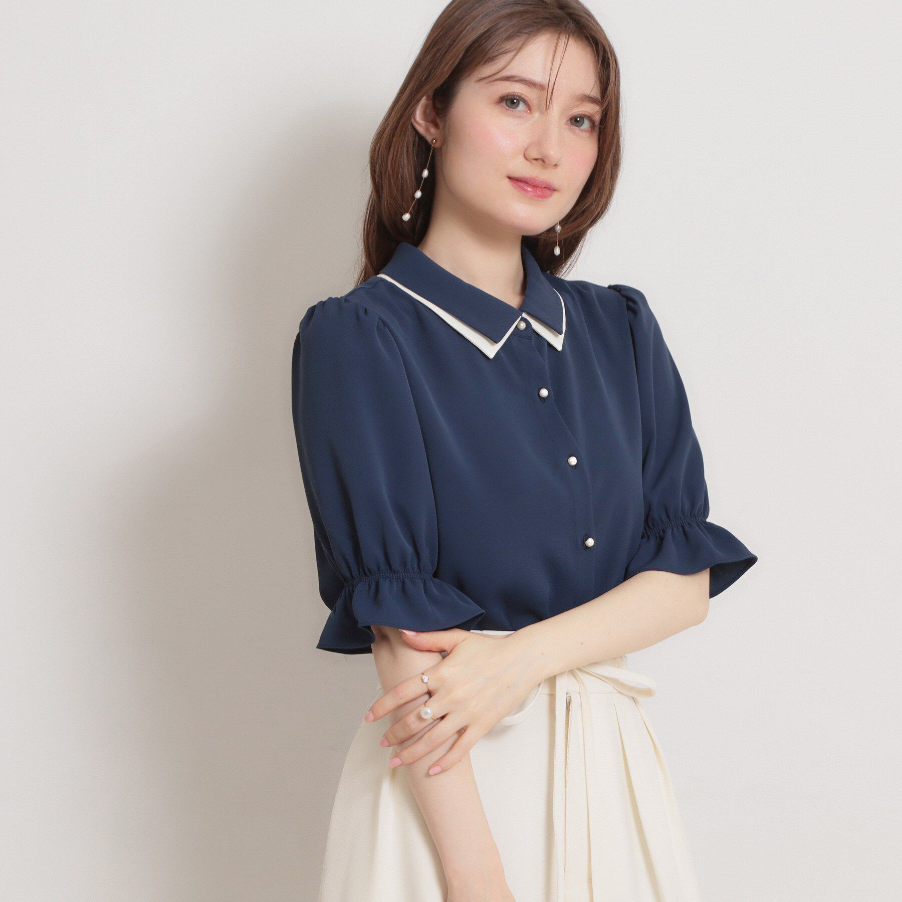Couture broach「【通勤・洗える】配色ダブルカラー ブラウス」|シャツ・ブラウス|