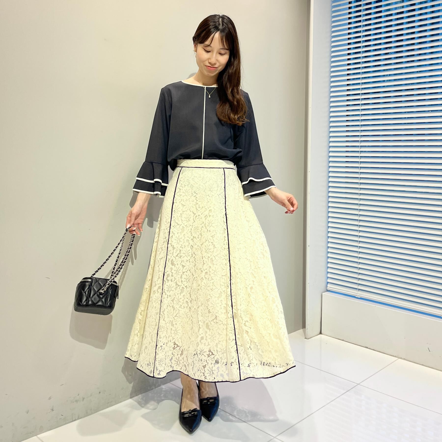 Couture broach「【イージーケア・接触冷感・吸水速乾】配色ラッフルブラウス」|シャツ・ブラウス|