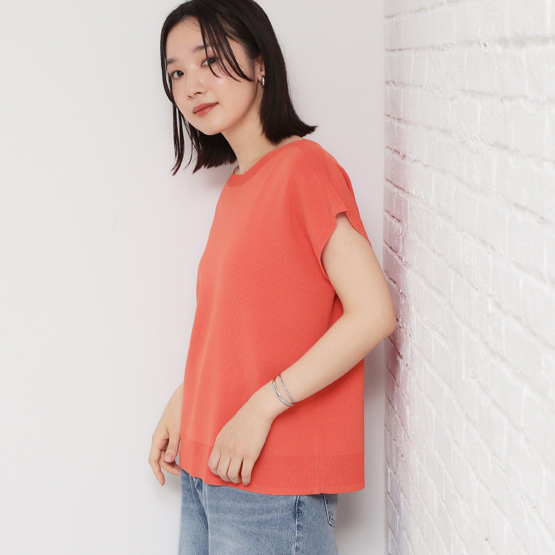 THE SHOP TK「【S-XL/ひんやりタッチ】多機能フレンチスリーブニット 洗濯機OK/UVケア/毛玉になりにくい」|ニット・セーター|