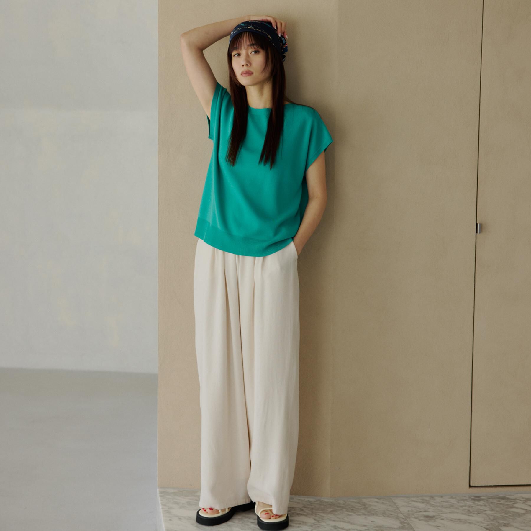 THE SHOP TK「【S-XL/ひんやりタッチ】多機能フレンチスリーブニット 洗濯機OK/UVケア/毛玉になりにくい」|ニット・セーター|