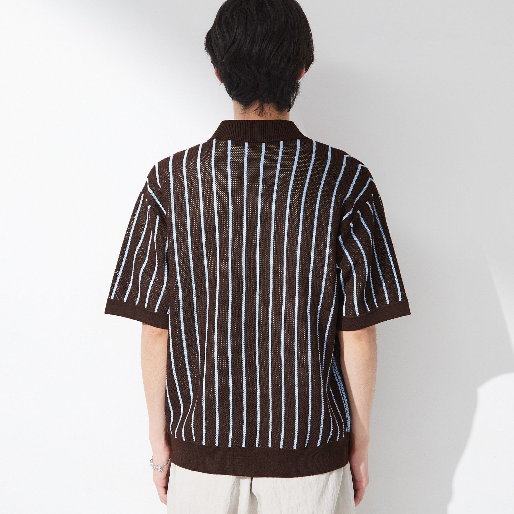 THE SHOP TK「【マシンウォッシャブル】ニットストライプ半袖シャツ」|ニット・セーター|