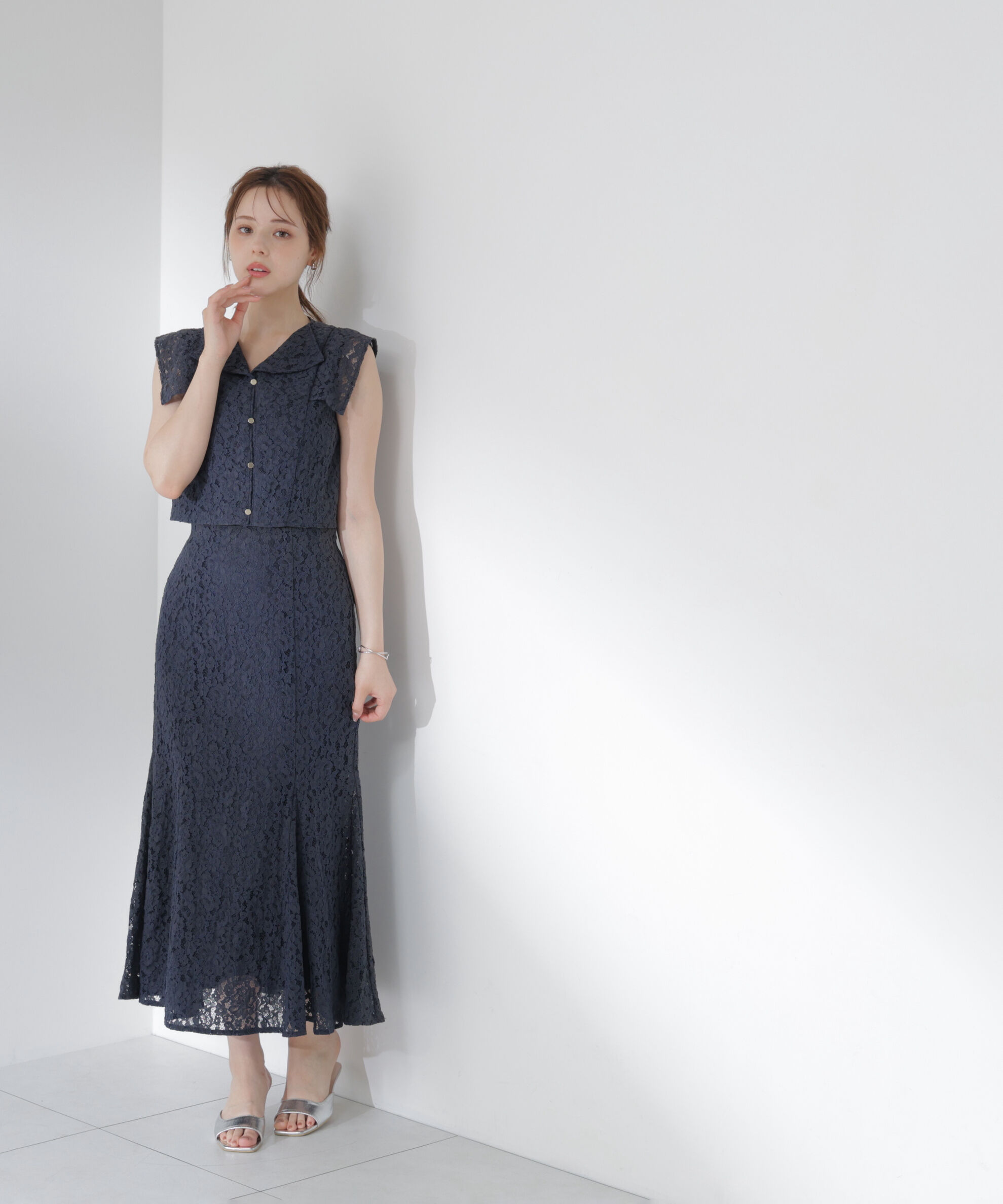 PROPORTION BODY DRESSING「レースマーメイドスカート 26SS」|スカート|ネイビー